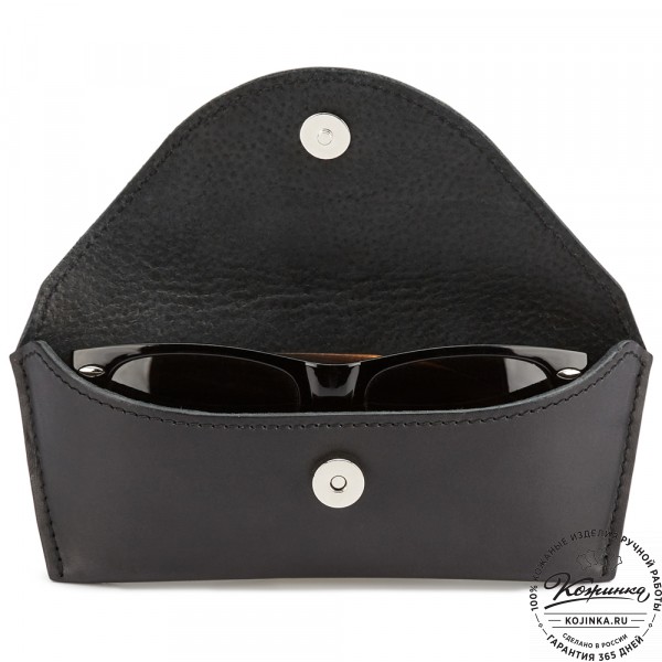 Кожаный футляр для очков с перегородкой  (чёрный) . фото 1