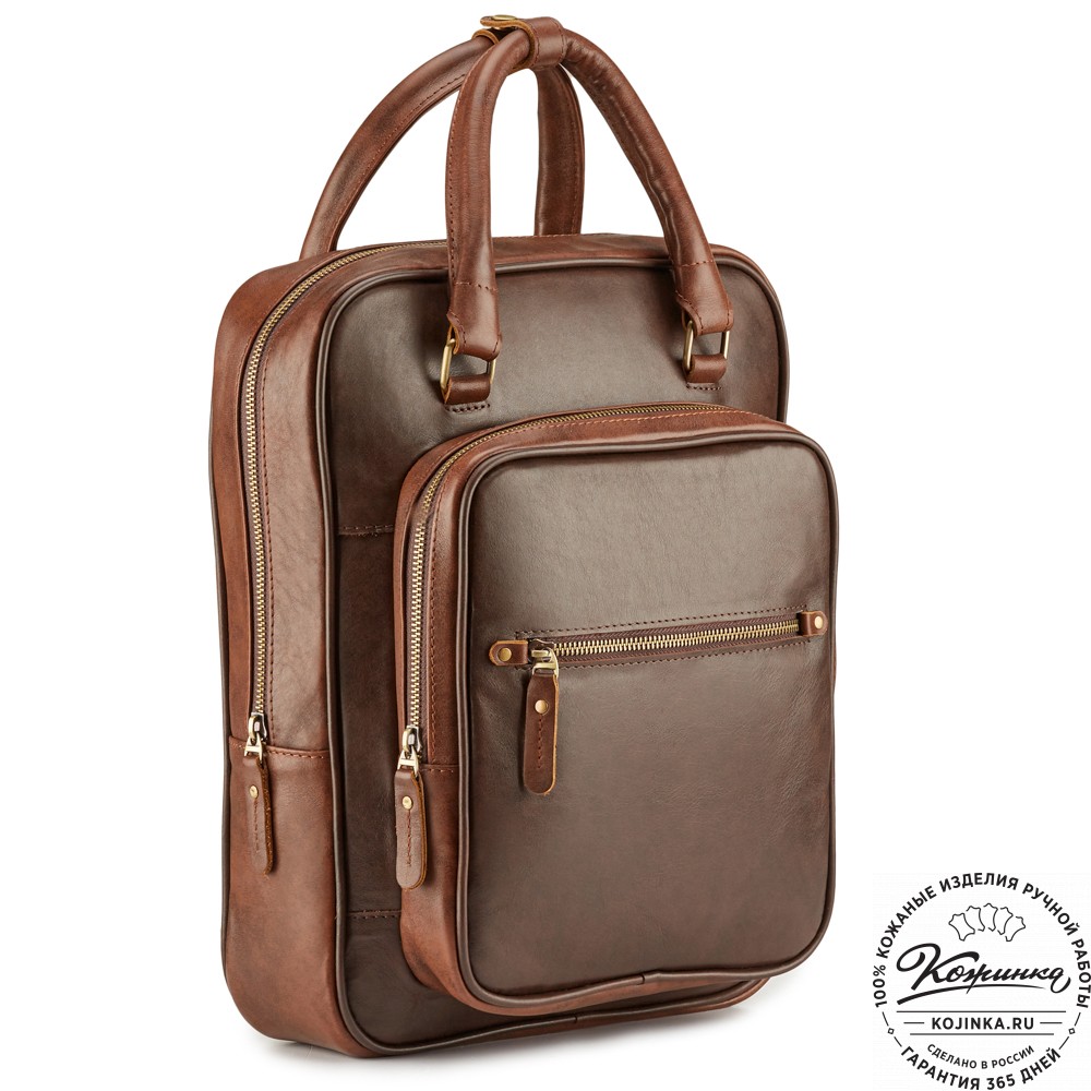 Кожаный рюкзак "Касандра" (светло-коричневый с тёмно-коричневым)