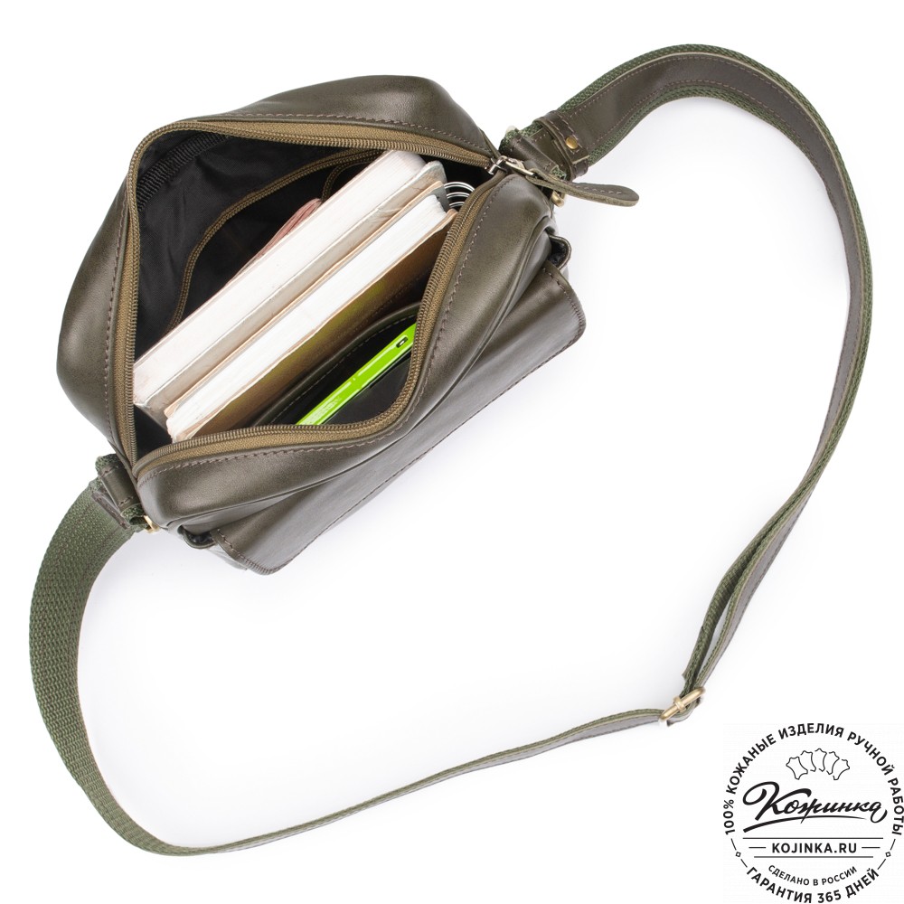 Кожаная сумка "Канада" (хаки гладкая кожа)