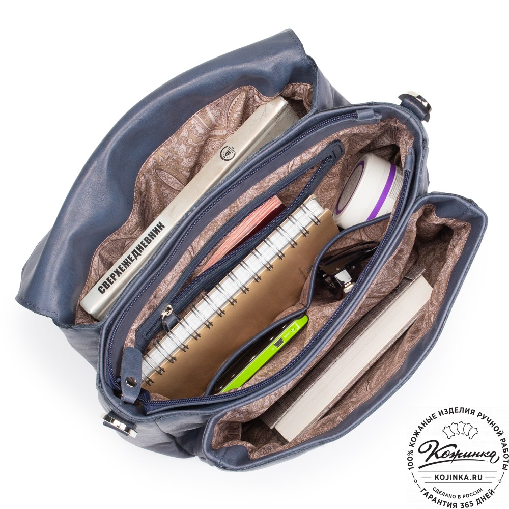 Кожаная женская сумка "Кейт" (синяя)