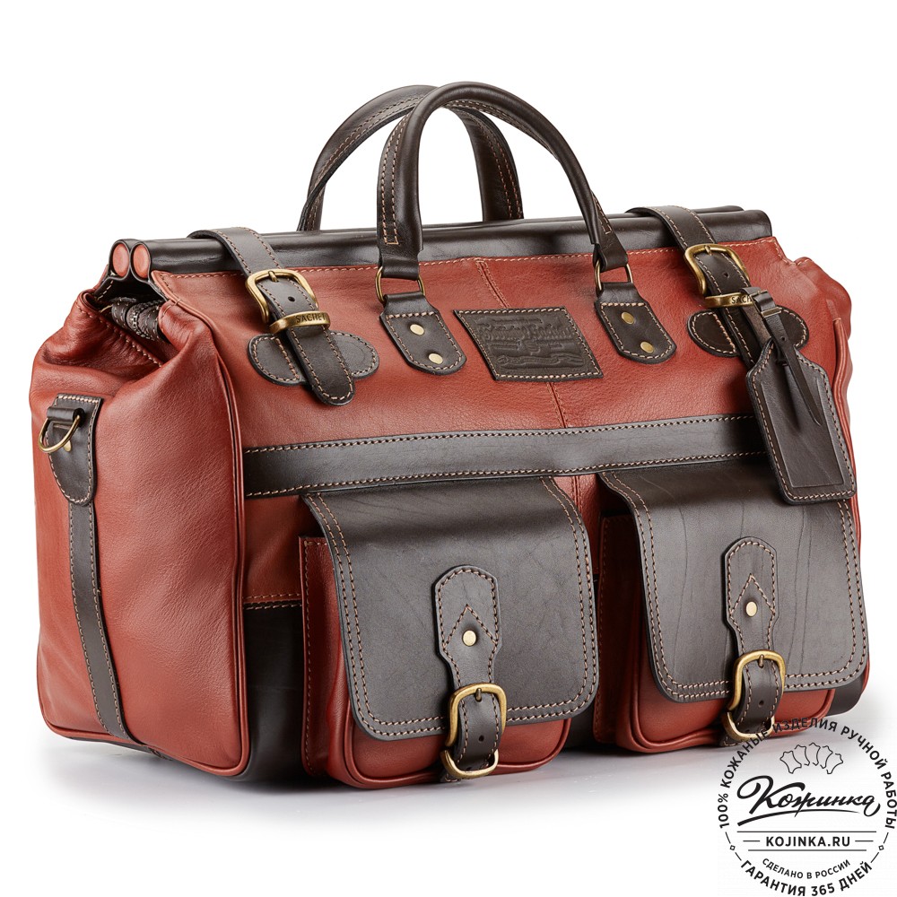 Кожаный дорожный саквояж "Большой" (светло-коричневый)