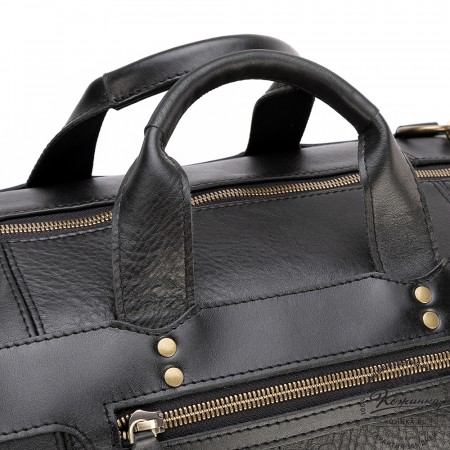 Кожаная дорожная сумка "Мегаполис" (чёрная)