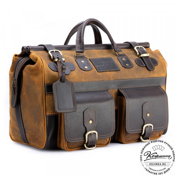 Кожаный дорожный саквояж "Большой" (рыжий крейзи). фото 1