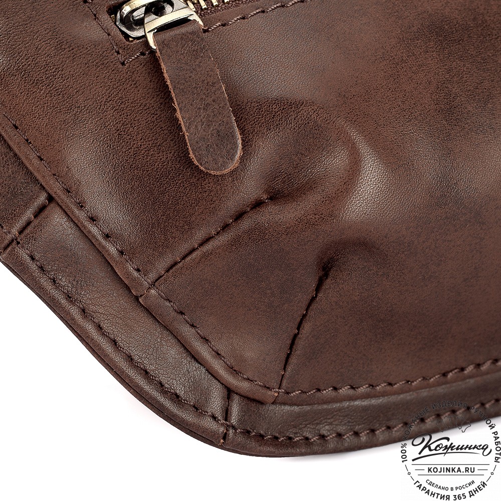 Кожаная сумка на пояс "Рики" (коричневая гладкая кожа)
