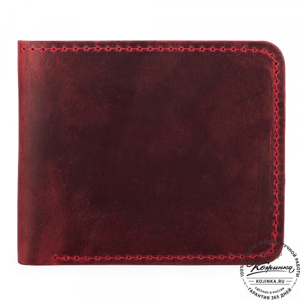 Кожаный бумажник "Рокки" (красный крейзи). фото 1
