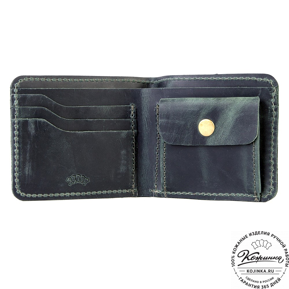 Кожаный бумажник "Рокки" (изумруд крейзи)