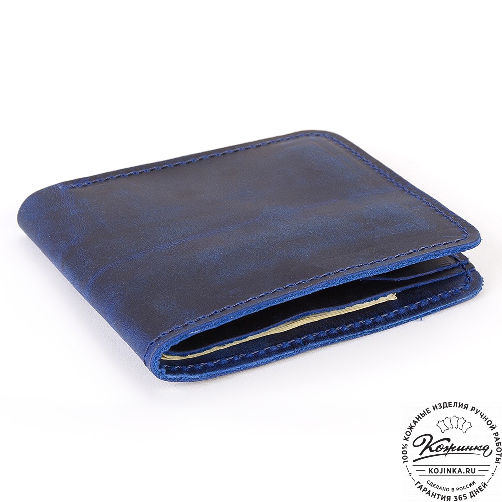 Кожаный бумажник "Рокки" (синий крейзи)