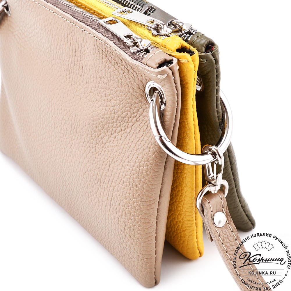 Женская кожаная сумка "Трио" (жёлтый/капучино/олива)