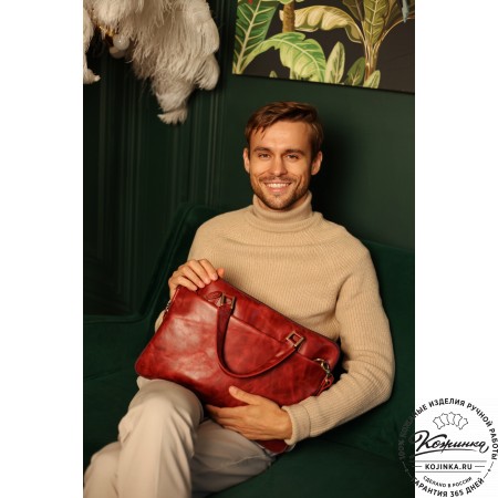 Кожаная деловая сумка "Ральф" (рыжий антик) 