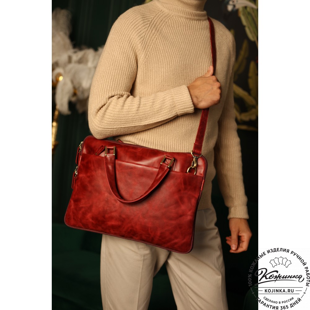 Кожаная деловая сумка "Ральф" (рыжий антик) 