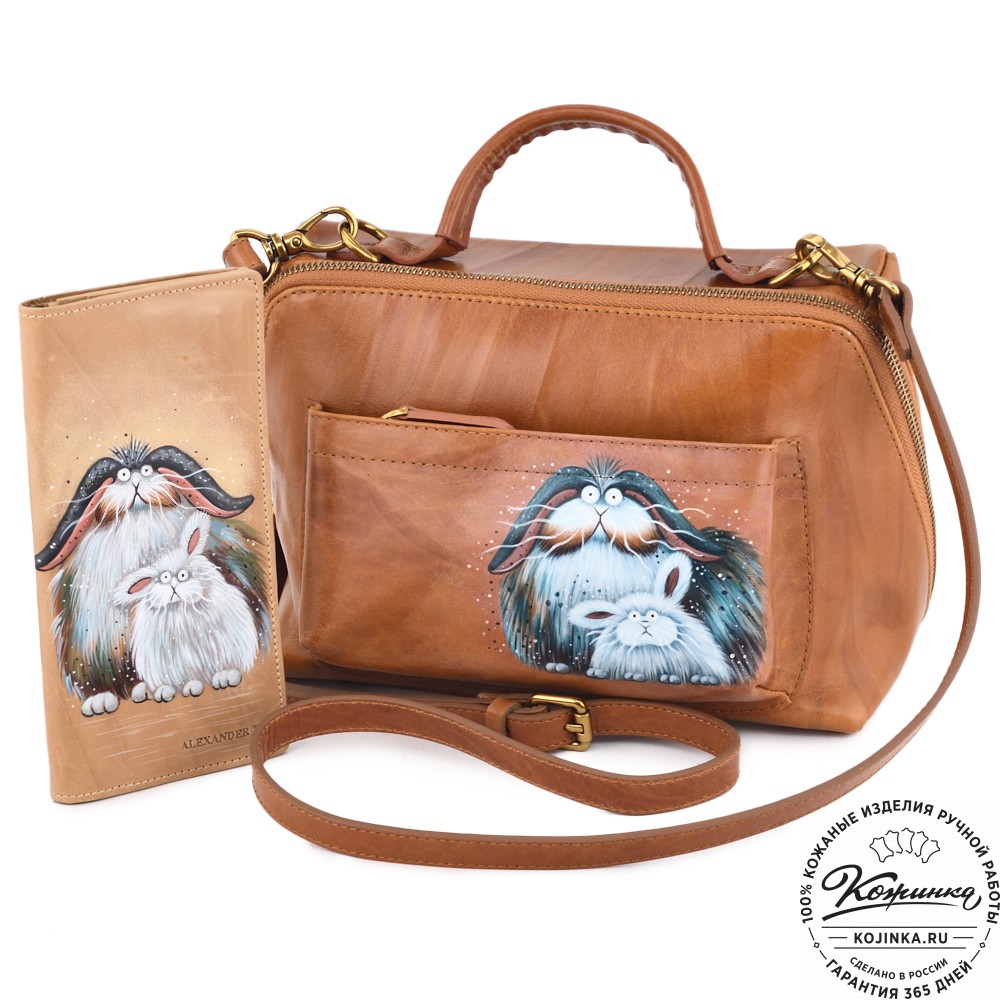 Женская кожаная сумка "Крис" "Кролики чудики"