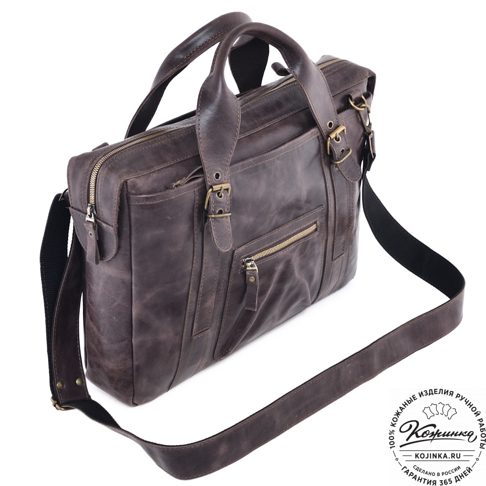 Кожаная деловая сумка "Доминик" (тёмно-коричневый антик)