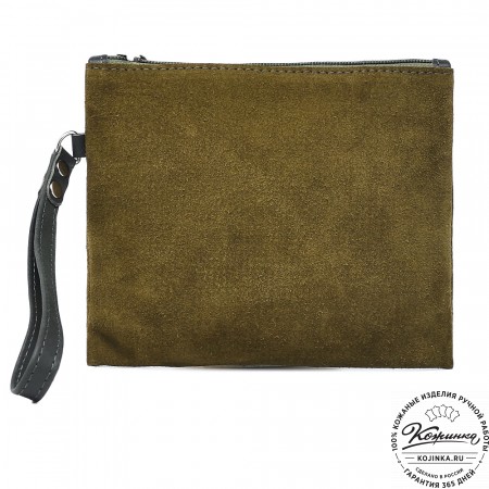Кожаная косметичка "Флавия" велюр (хаки)