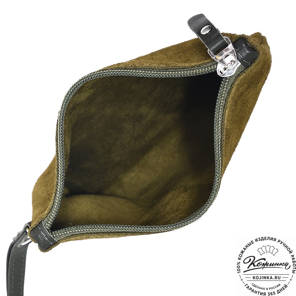 Кожаная косметичка "Флавия" велюр (хаки)