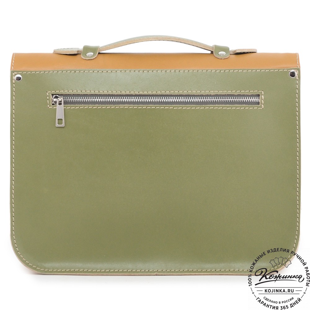 Кожаный портфель "Сатчел" (охра с зеленым) 