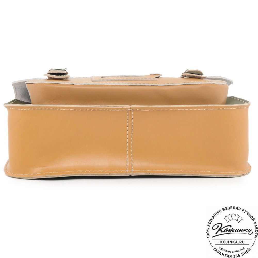 Кожаный портфель "Сатчел" (охра с зеленым) 