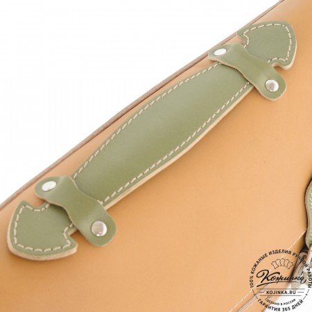 Кожаный портфель "Сатчел" (охра с зеленым) 