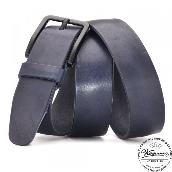 Кожаный ремень "Гольфстрим" (синий). фото 1