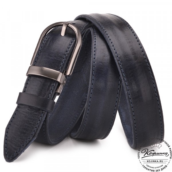 Кожаный ремень "Меган" (синий). фото 1