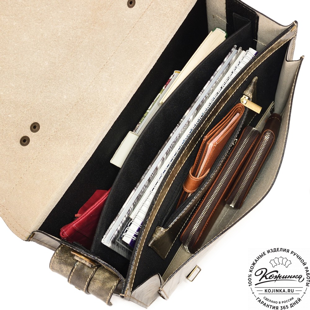 Кожаный портфель-кофр "Адъютант" (пепел глянец) 