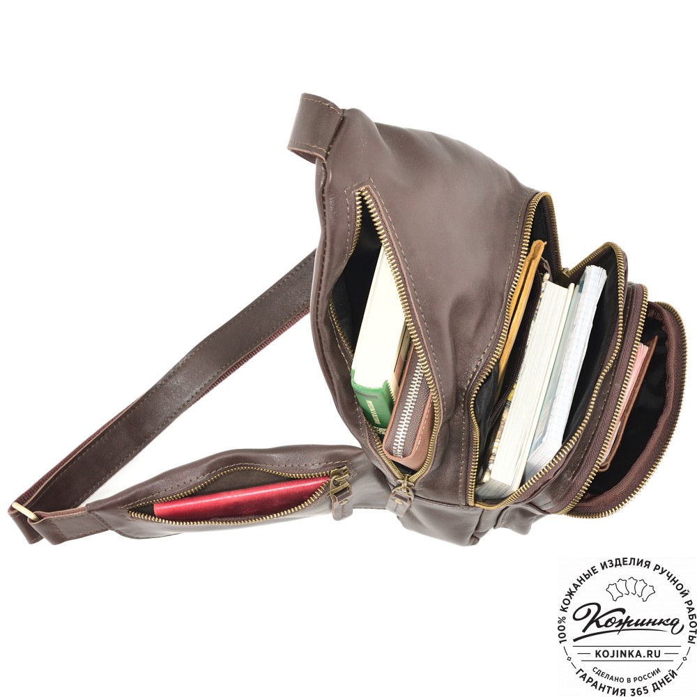  Кожаная сумка на грудь "Аполлон" (коричневая гладкая кожа)