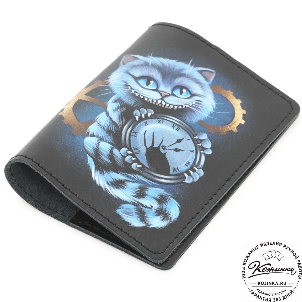Кожаная обложка на паспорт "Будапешт" "Чешир с часами"