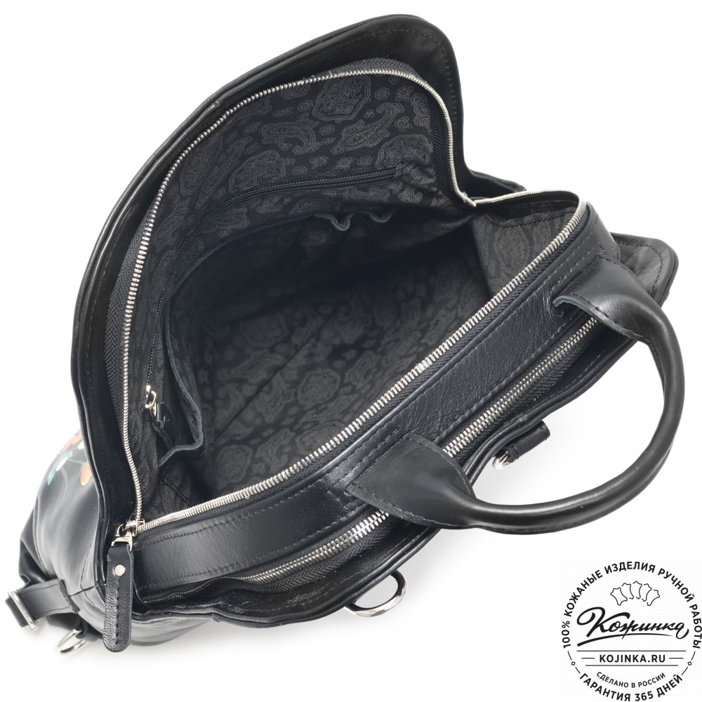 Кожаный рюкзак "Греция" "Летний луг" (черный)