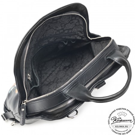 Кожаный рюкзак "Греция" "Летний луг" (черный)