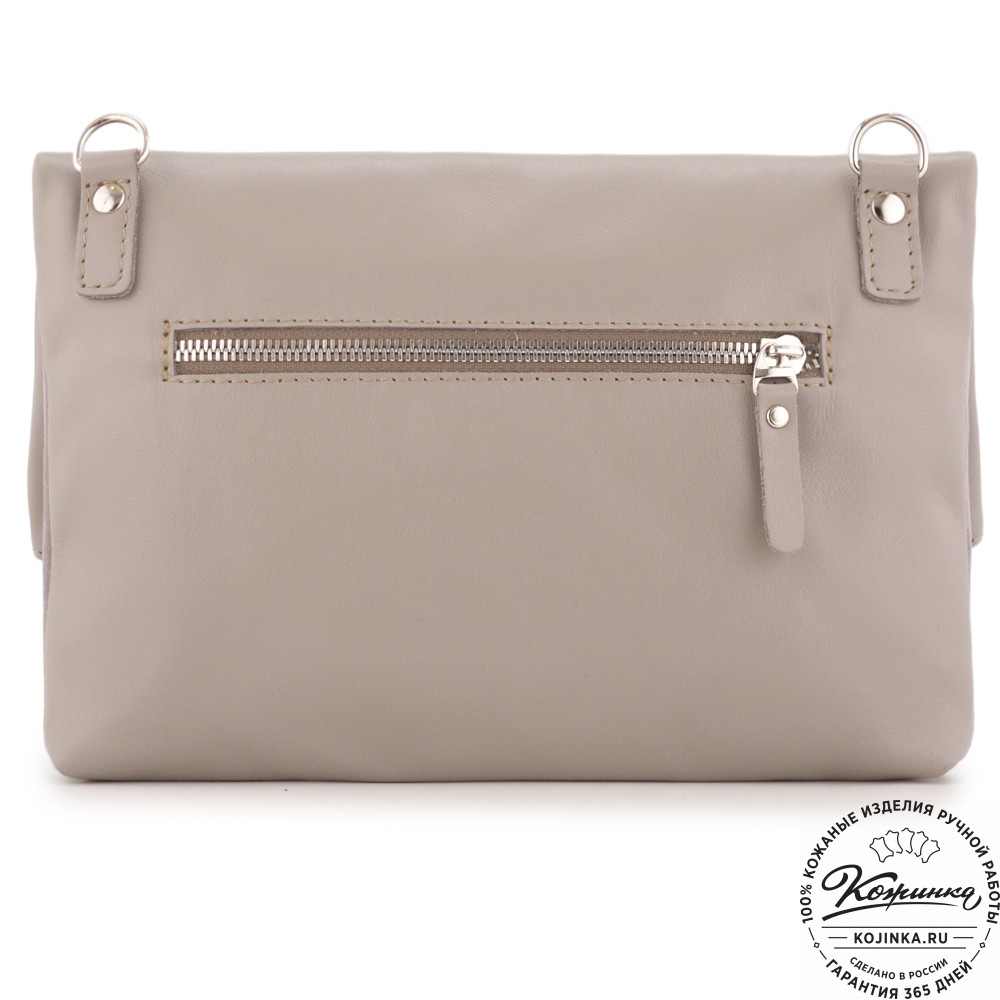 Кожаный клатч "Молли" с отделкой велюр (бежево-серый)