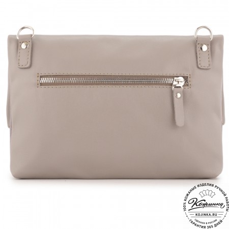 Кожаный клатч "Молли" с отделкой велюр (бежево-серый)