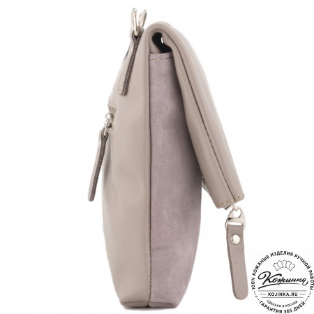 Кожаный клатч "Молли" с отделкой велюр (бежево-серый)