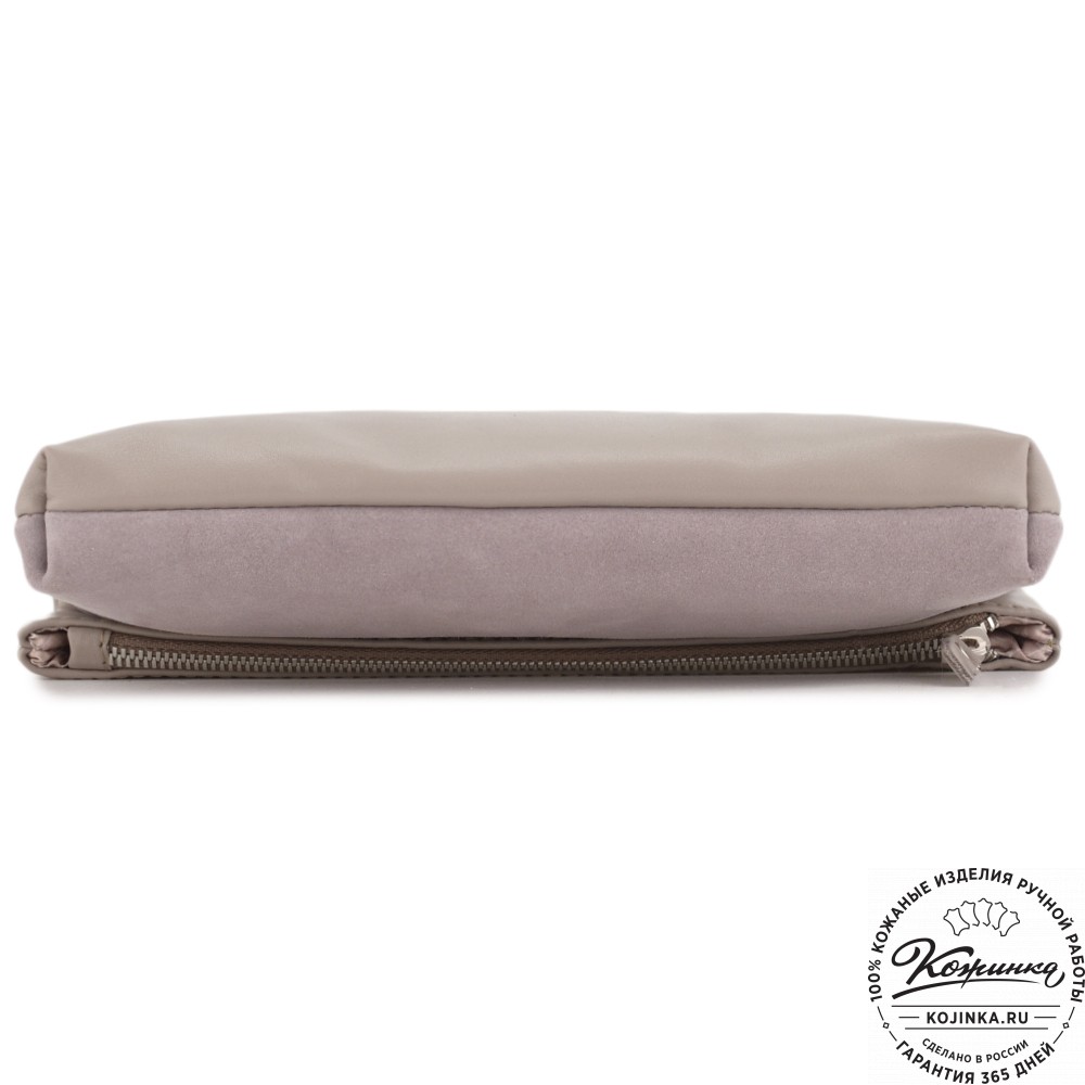Кожаный клатч "Молли" с отделкой велюр (бежево-серый)