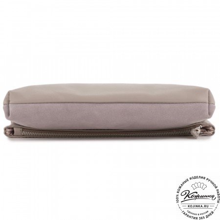 Кожаный клатч "Молли" с отделкой велюр (бежево-серый)