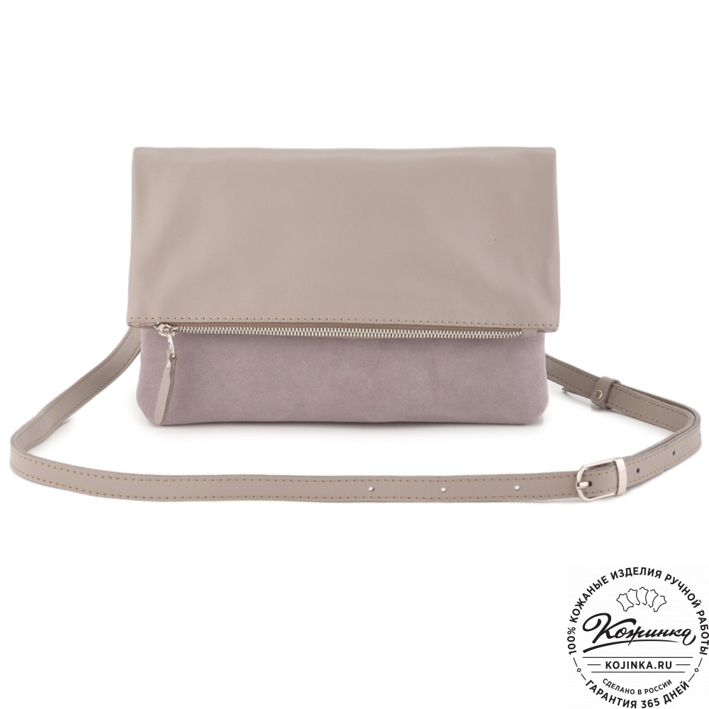 Кожаный клатч "Молли" с отделкой велюр (бежево-серый)
