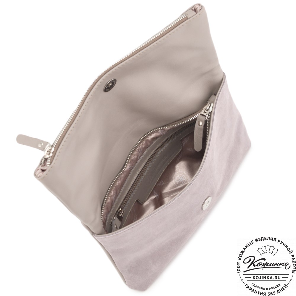 Кожаный клатч "Молли" с отделкой велюр (бежево-серый)