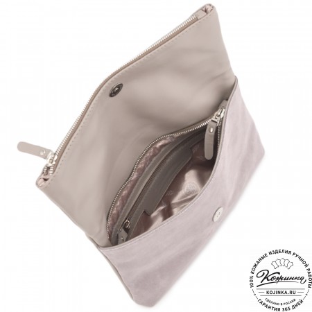 Кожаный клатч "Молли" с отделкой велюр (бежево-серый)