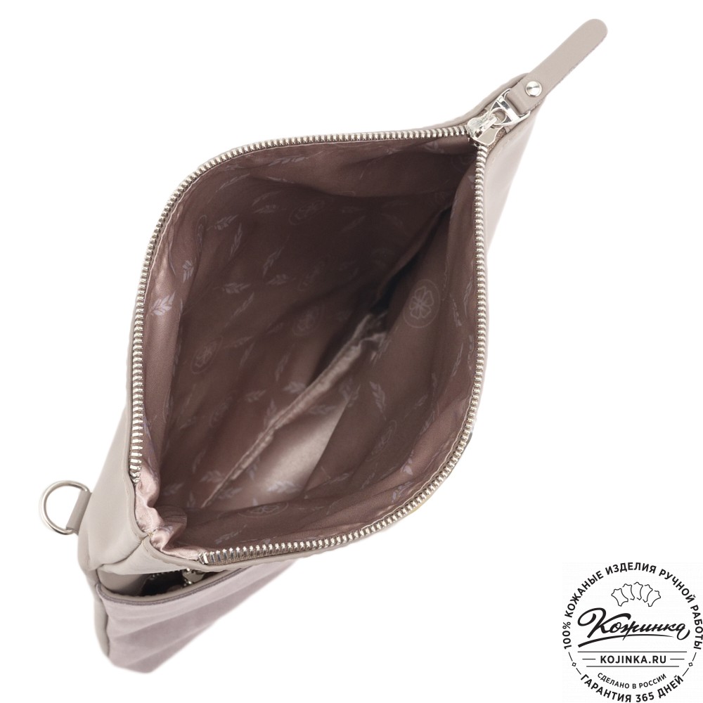 Кожаный клатч "Молли" с отделкой велюр (бежево-серый)