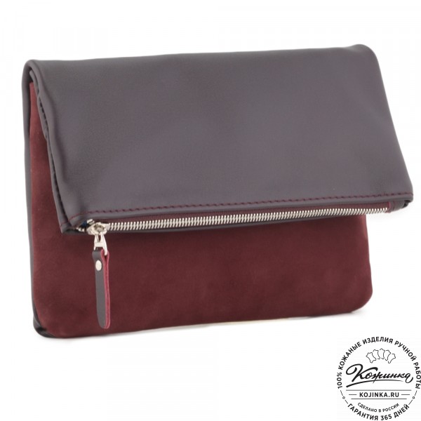 Кожаный клатч "Молли" с отделкой велюр (бордо) . фото 1