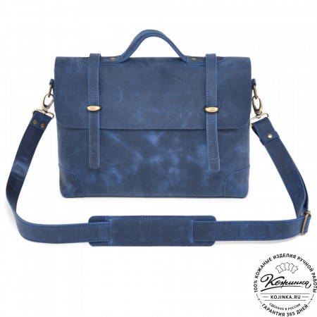  Кожаный портфель "Англетер" (синий крейзи) 