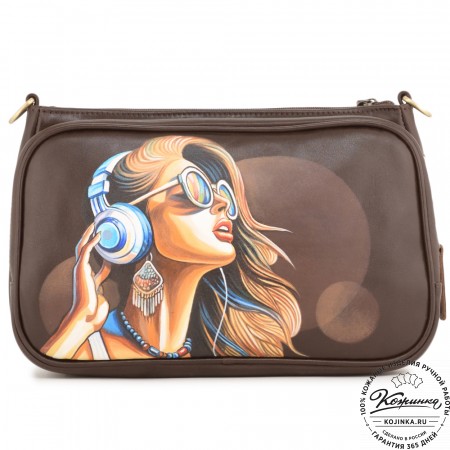 Женская кожаная сумка "Эмма" "Девушка в наушниках" (коричневый)