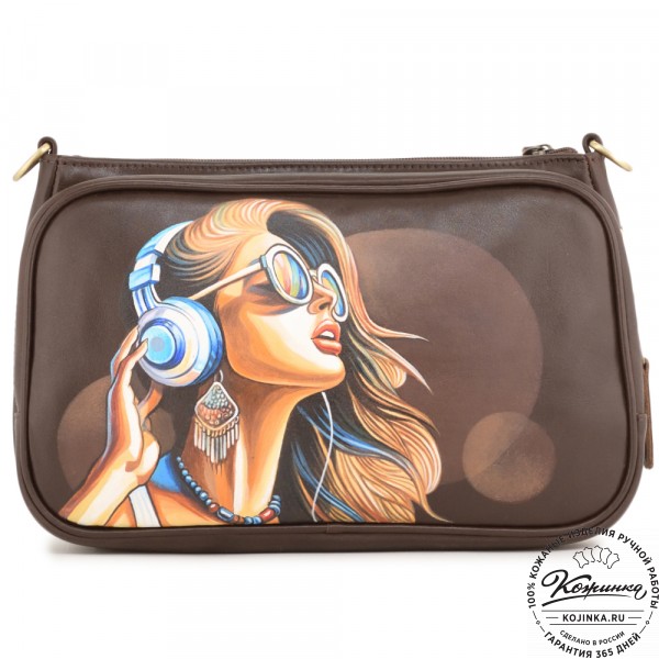 Женская кожаная сумка "Эмма" "Девушка в наушниках" (коричневый). фото 1