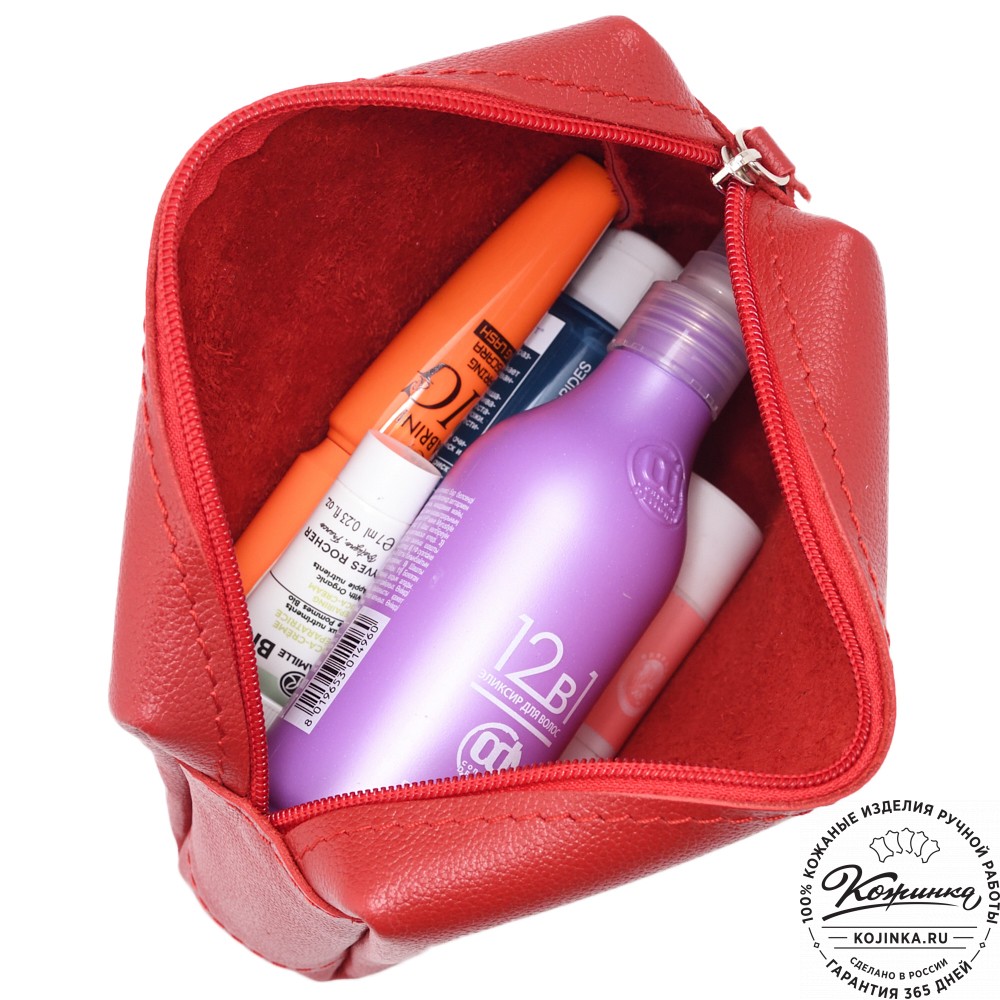 Кожаная косметичка "Прима" (красная)