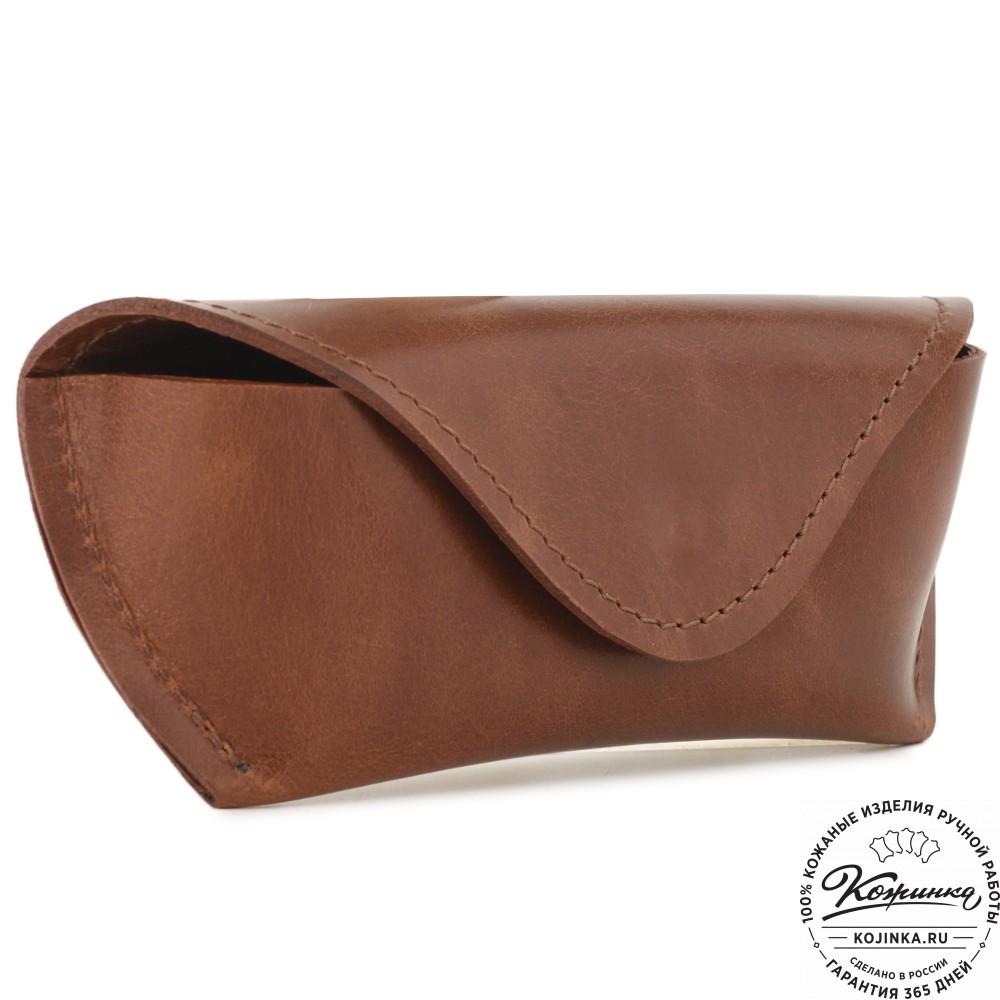 Кожаный футляр для очков из мягкой кожи (глянец рыжий)