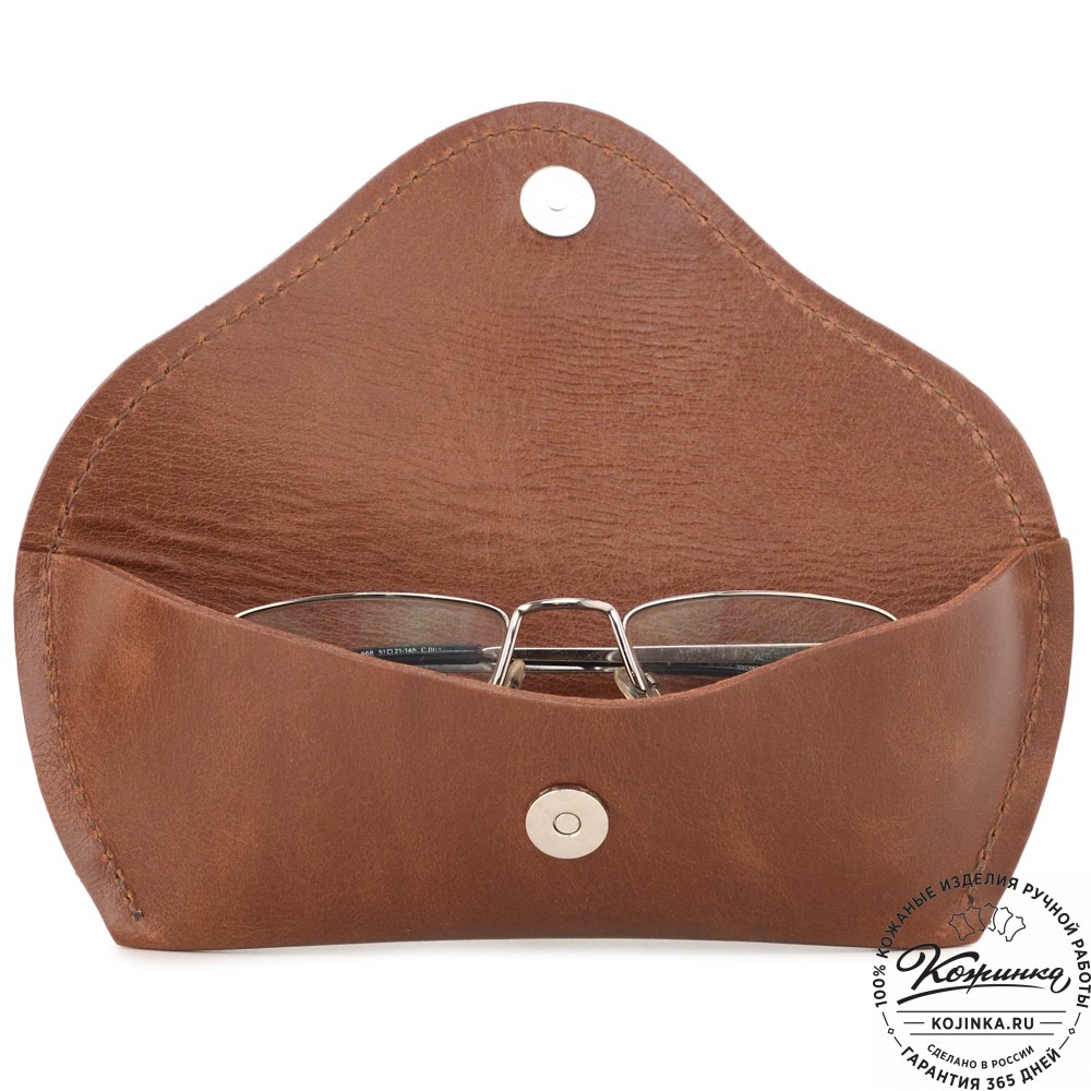 Кожаный футляр для очков из мягкой кожи (глянец рыжий)