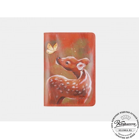 Кожаная обложка на паспорт "Бэмби" (рыжая)
