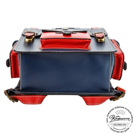 Кожаный ранец-портфель "Джон" (синий с красным)