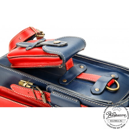 Кожаный ранец-портфель "Джон" (синий с красным)
