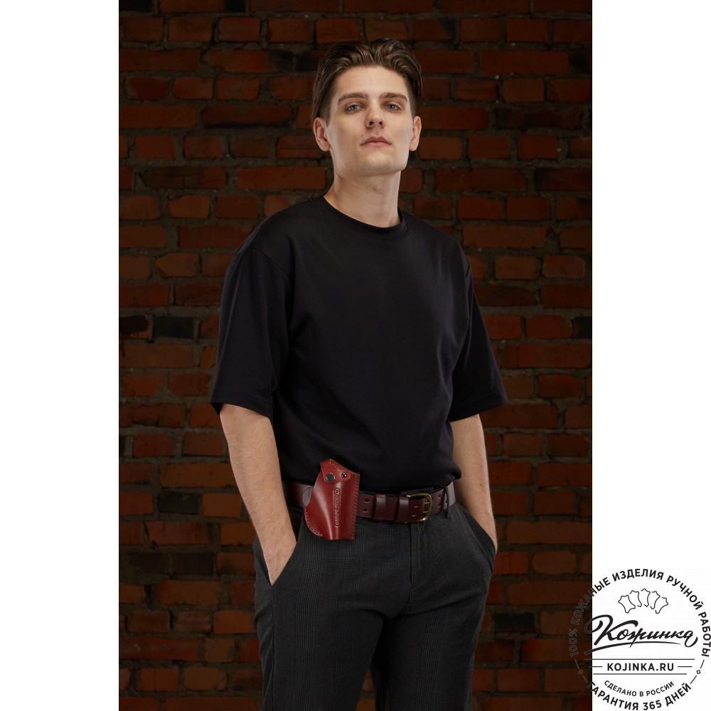 Кожаная поясная кобура  для пистолета "Добрыня" (темно-коричневая)