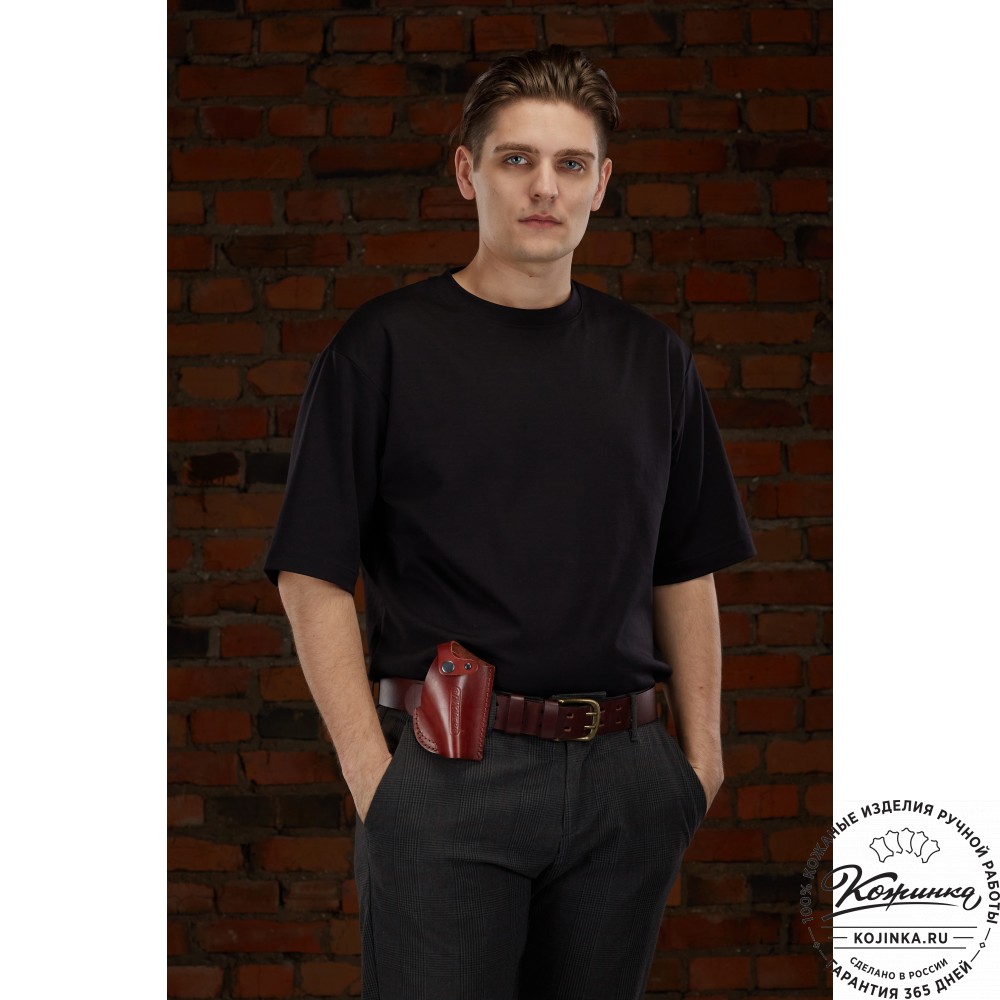 Кожаная поясная кобура  для пистолета "Пионер" (черная)