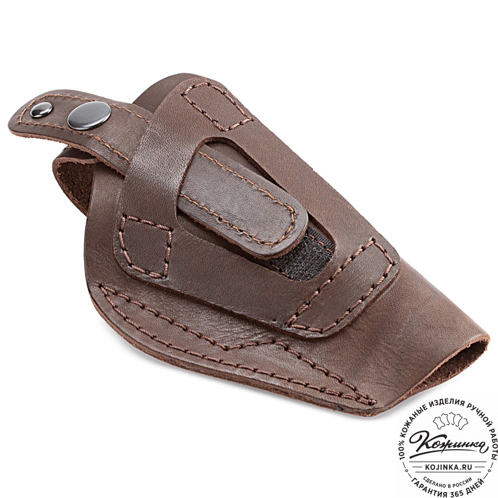 Кожаная поясная кобура  на 2 стороны для пистолета "ПМ" (темно-коричневая)